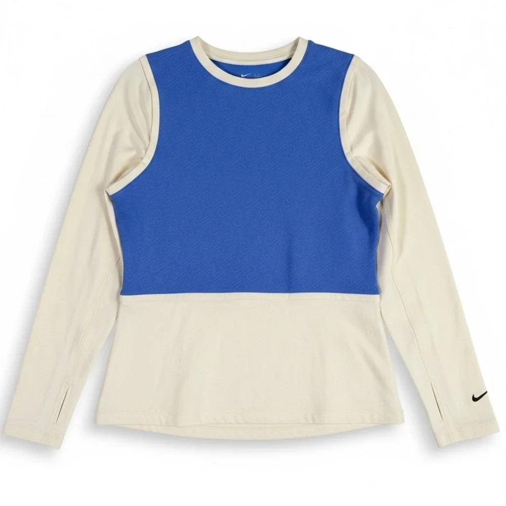 Nike Pro Dri-FITt Training Top Girls L Blue Cream Colorblock Textured DJ5910‎